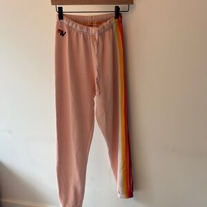Aviator Nation Pink Sweatpants with Rainbow Stripe